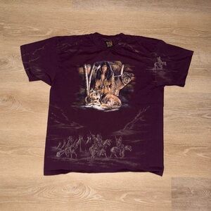 Vintage 90’s Native American Wolves All Over Print 3D Emblem T-Shirt